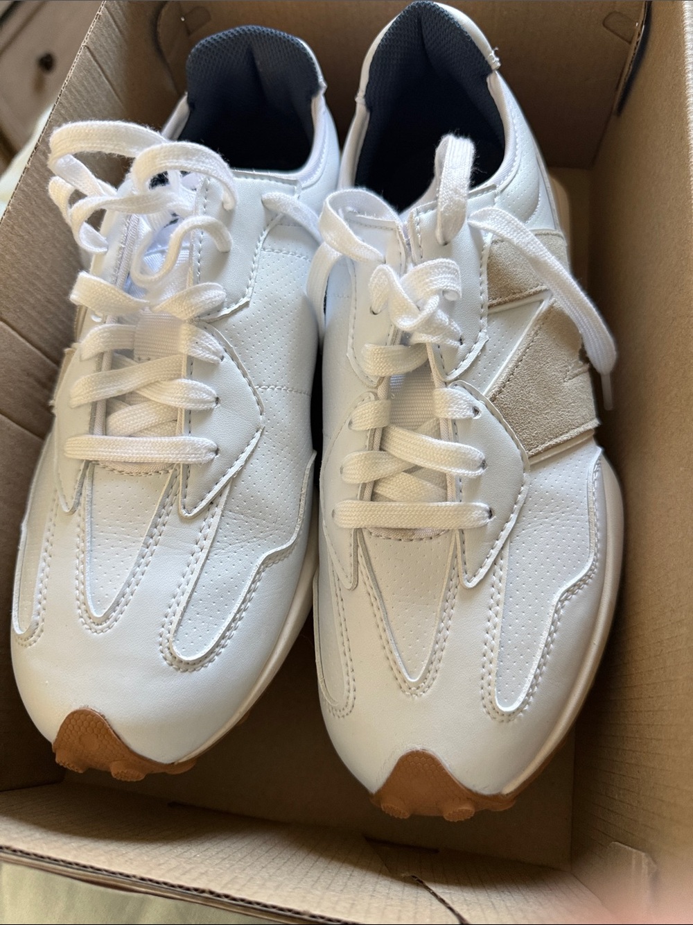 New Balance White Sneakers with Tan Accents